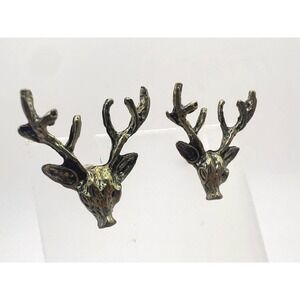 Vintage‎ Brass Deer Antler Stud Earrings Rustic Woodland Vibes Christmas Forest